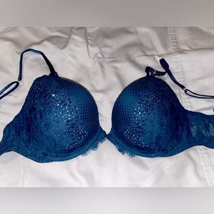 Teal, Bejeweled Victoria Secret Push up Bra 32C